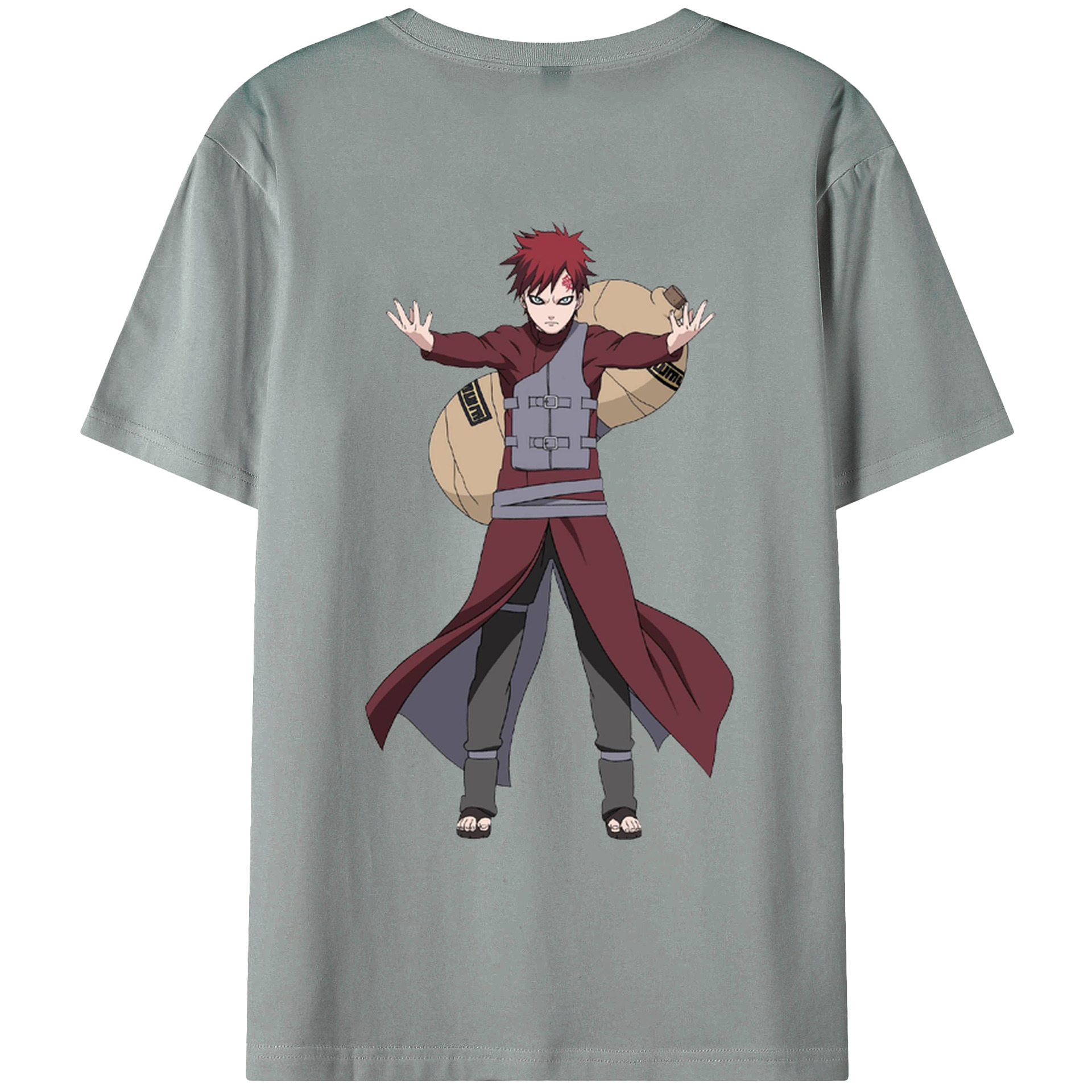 （画像用） NARUTO -ナルト- ガアラ Gaara 綿100％ メンズ半袖Tシャツ（バックプリント） 通気性